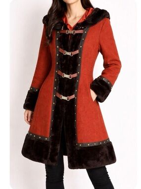 Vintage rust orange brown faux fur coat steampunk gothic bohemian ren fair est M